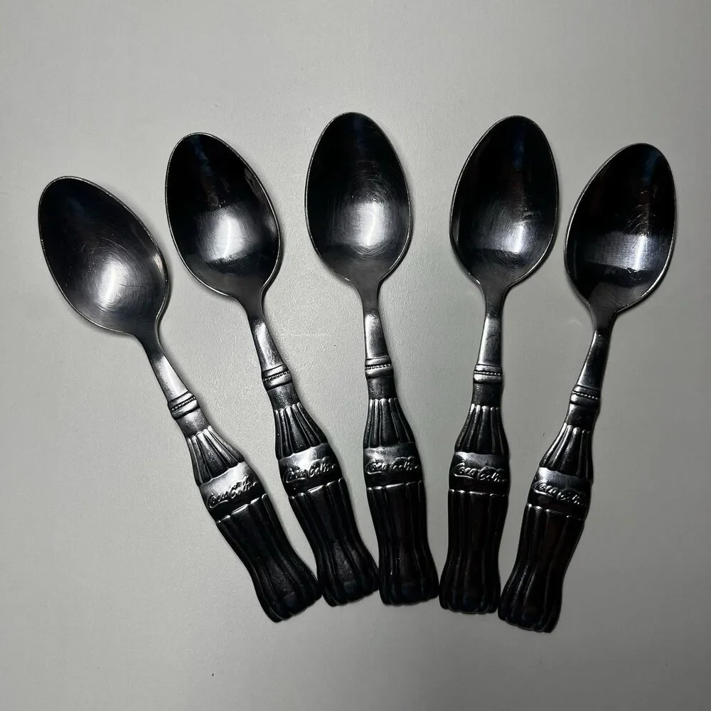 Lot of 5 Vtg Gibson Coca Cola Stainless Steel Teaspoons Spoons Coke Bottle 6